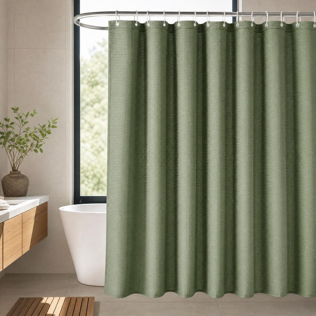 Shower Curtain with 12 Plastic Hooks, 180 cm, for Bathroom and Window