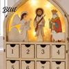 Advent Calendar with Drawers 24 Days Wooden Nativity LED Lights Foldable Christmas Countdown Boxwood Keepsake Gift Calendar House Shape Surprise