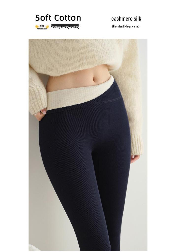 Women's Extra Long High-Waisted Fleece-Lined Winter Leggings - Striped, Warm, Cotton, for Tall Figures