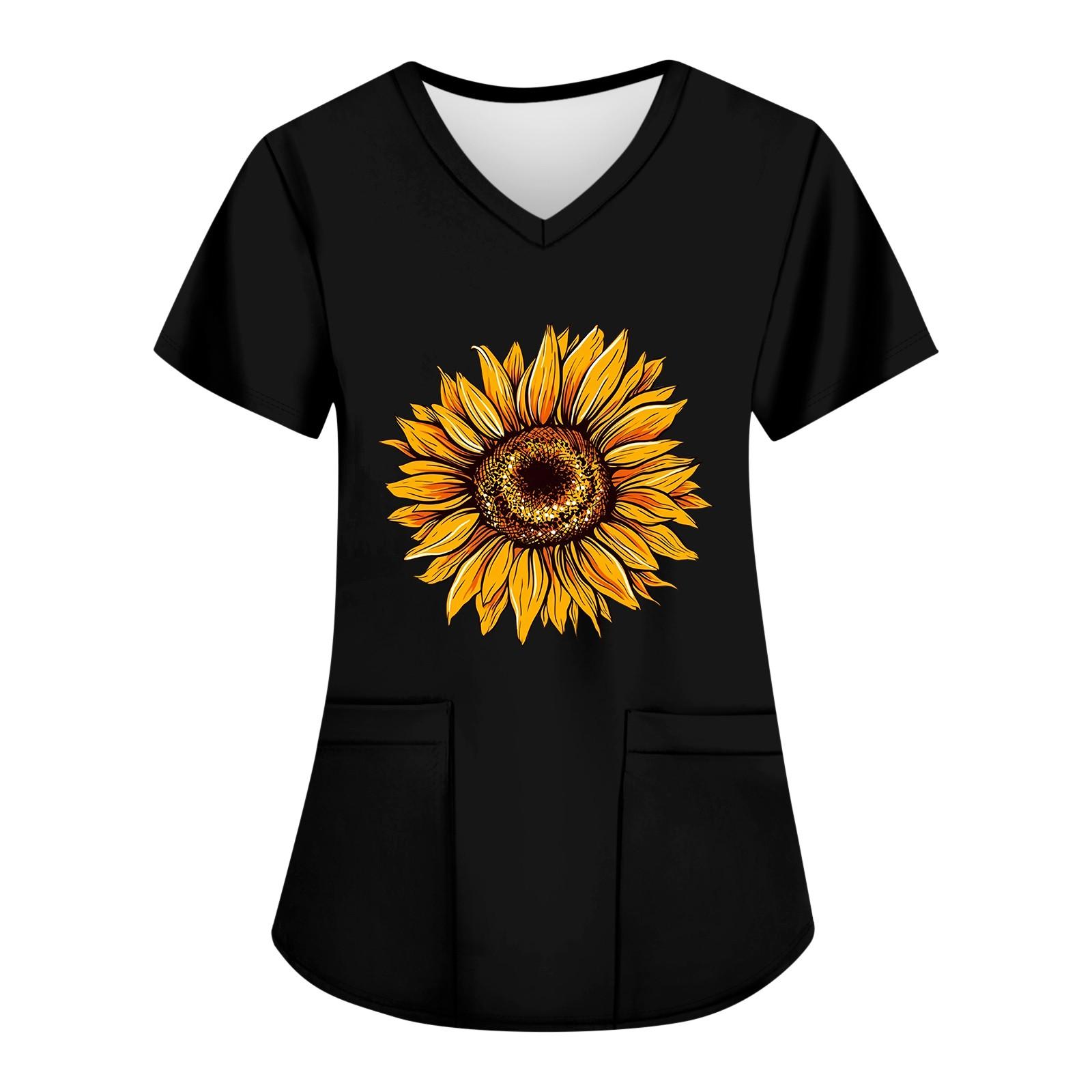 

Женские модные топы с короткими рукавами и V-образным вырезом с принтом, рабочие футболки с карманами XXXXL чёрный