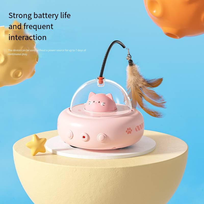 Intelligent automatic cat-ting toy for self-relaxation and entertainment. Electrically activated cat toy with cat hair. Cat feather stick.