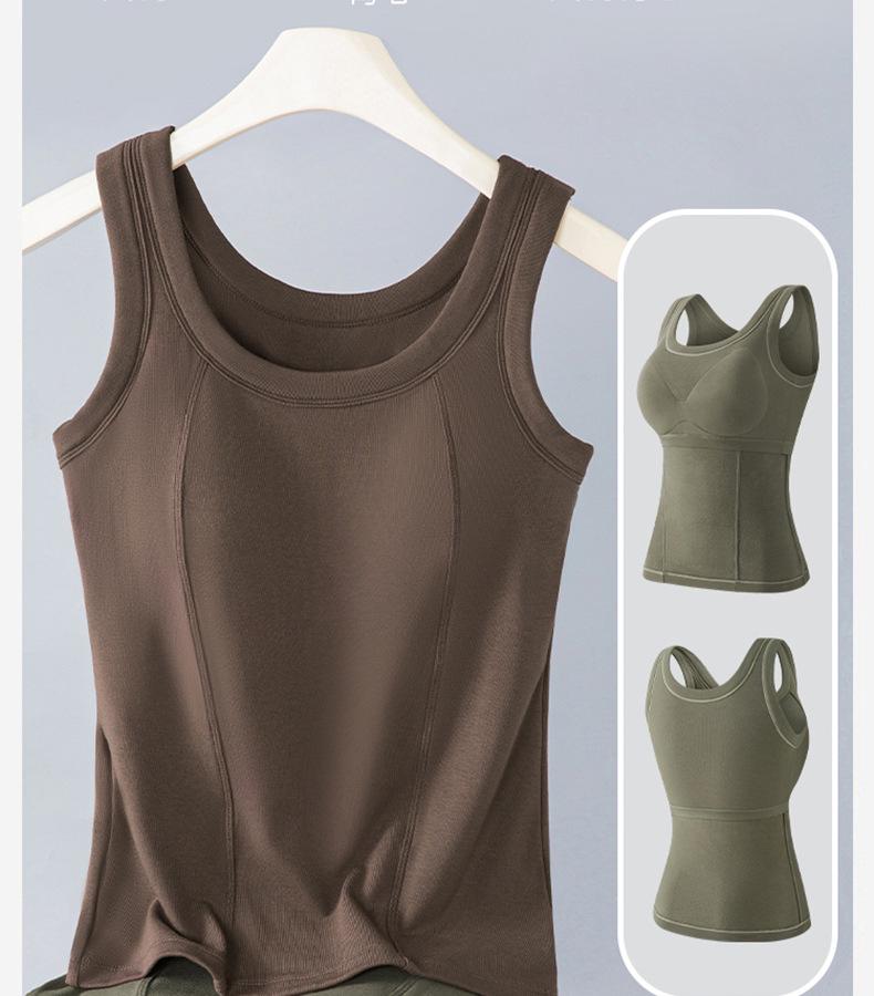 Women's Fleece-Lined Sleeveless Vest with Chest Pads - Seamless Slimming Base Layer for Autumn/Winter