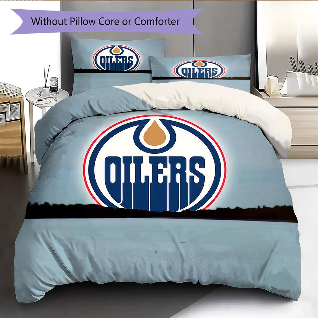 Edmonton Oilers2 Pattern Bedding Quilt Set Home Decoration Gift (1 * Duvet Cover + 2 * Pillowcase Without Core)