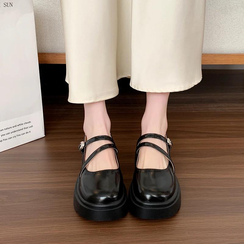 Fashion Women's Thick Heel Shoes Spring New Round Head Shallow Mouth with Thick Sole Anti-slip Wear Mary Jane Shoes