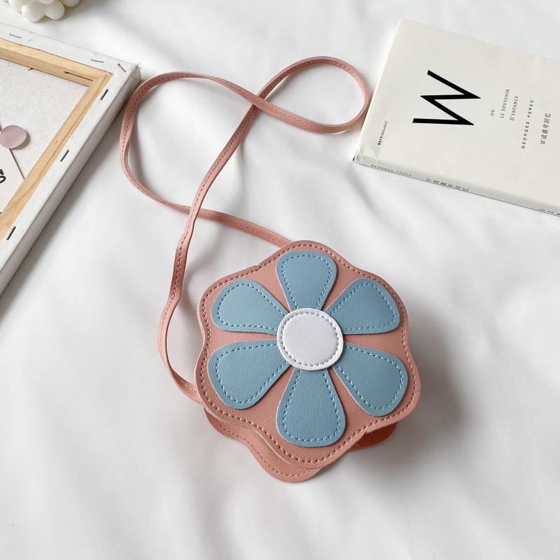 Delightful Flower Patterned Children s Coin Bag Mini Pu Leather Shoulder Purse розовый