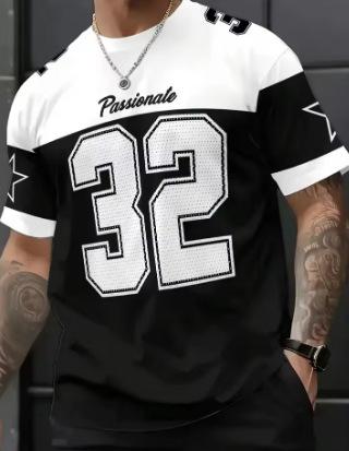 Men's Casual Summer Color Matching Digital Printing Crew Neck Short-sleeved T-shirt NB.32 Jersey Oversized Football Training
