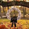 Bone Rattan Decoration Halloween Skeleton Hand Wreath for Front Door, Gothic Spooky Hanging Garland Scary Door Decor with Black Bow And Skulls