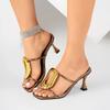 Women's High Heels Sandals Fashion Metal Buckle Designer Sandalias Summer Open-toe High Heels Slippers for Women Chaussons Femme