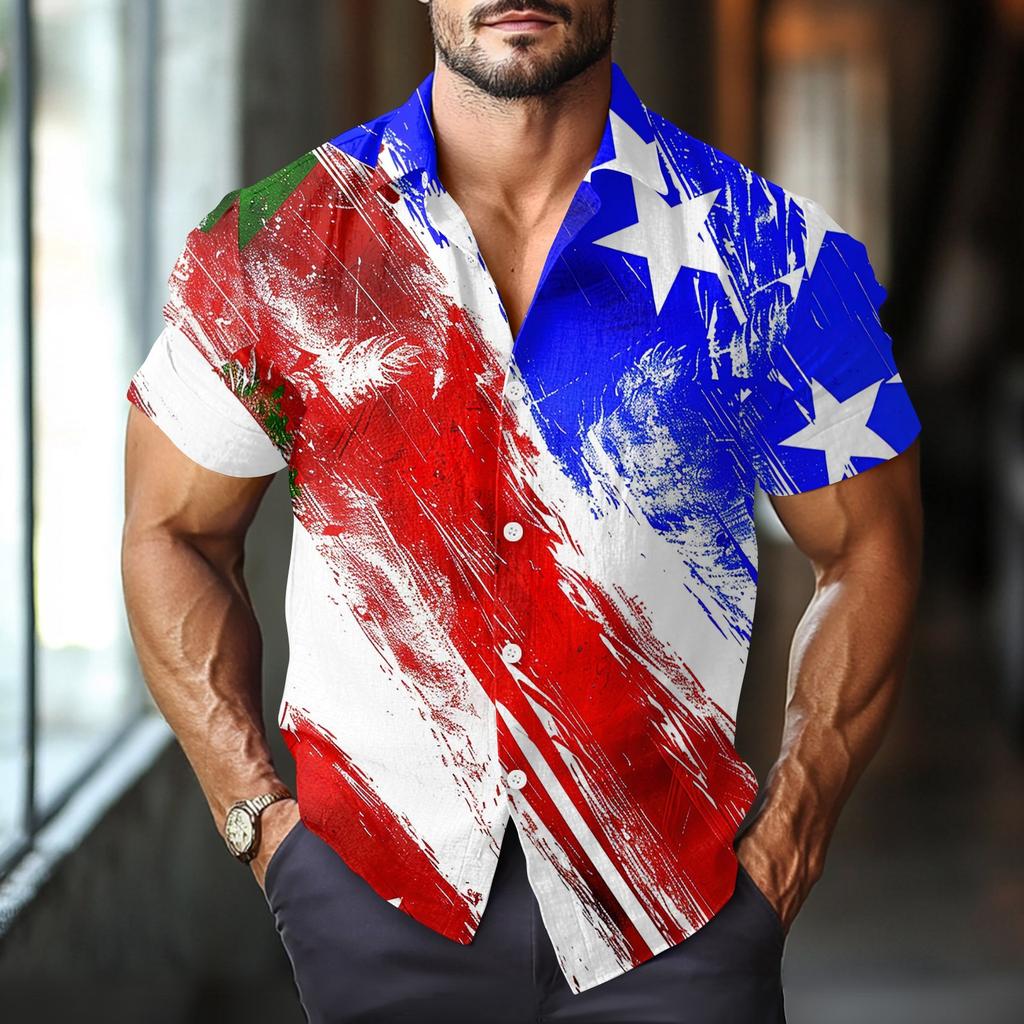 Herre Casual Casual Independence Day Print Kortarmet Skjorte