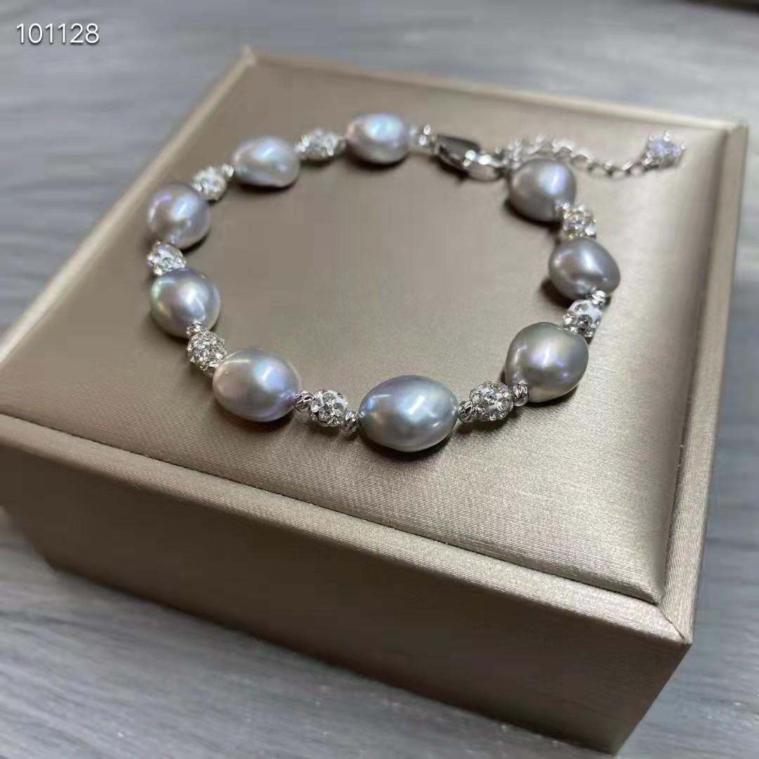 

Инкрустированные бусины из пресноводного инопланетного серого жемчуга, сладкий прохладный ветер, летнее удовольствие, регулируемый браслет