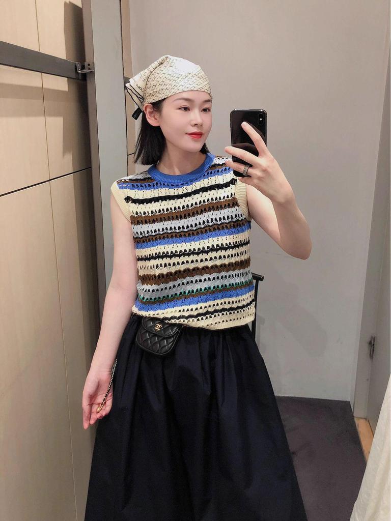 Dopamine Rainbow Striped Knit Vest - Women's Summer Slim Hollow Out Design