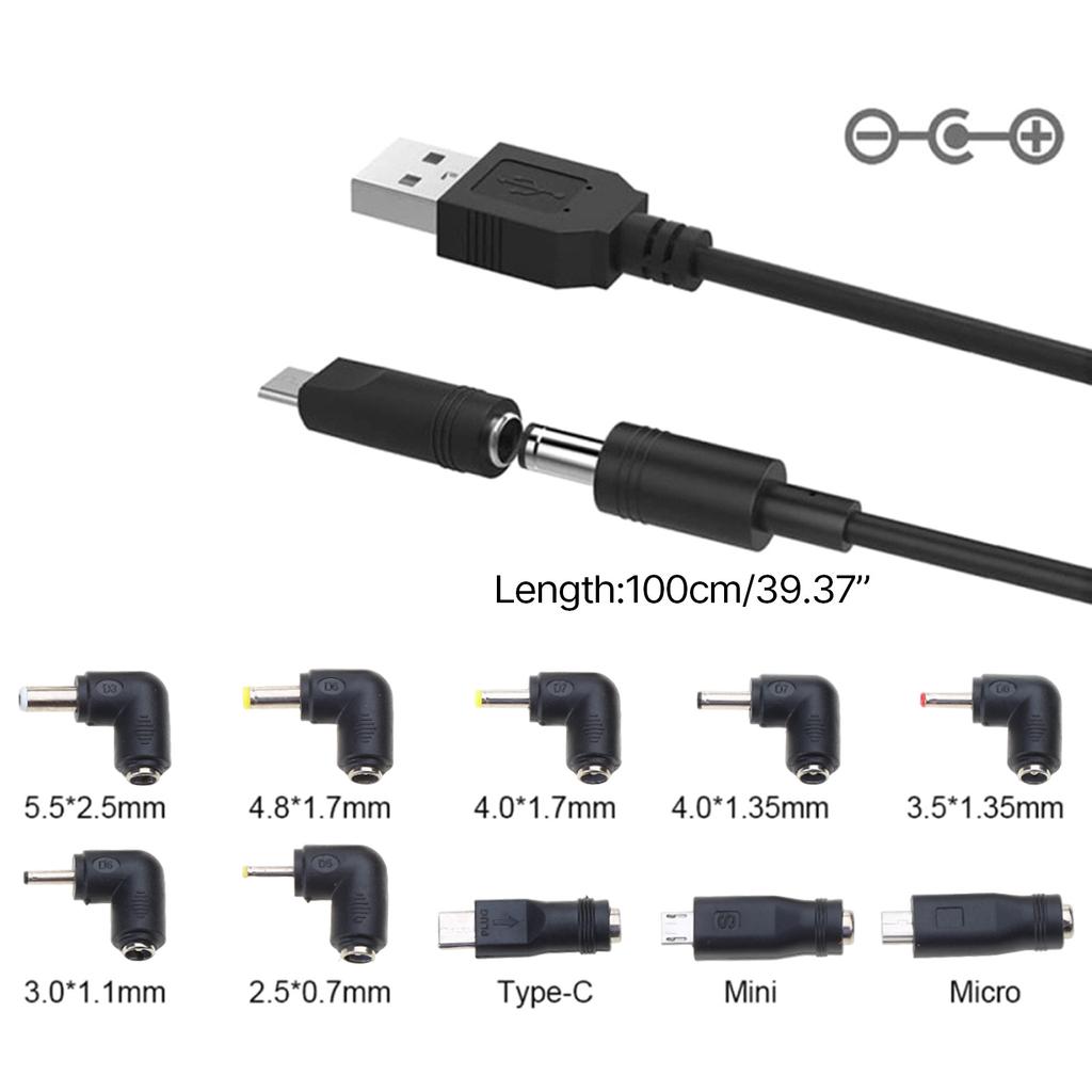 Universal 10 in 1 USB to DC5V Power Cable Kit with DC4017 5525 1735 TypeC Plugs 10 Adapter Power Charging Cord