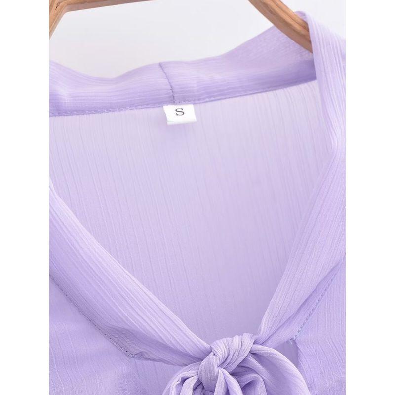 Kaslead New Arrival Women's Fashion Style Fashion Casual Easiest for Match Purple Ruffles Long Sleeves Shirt