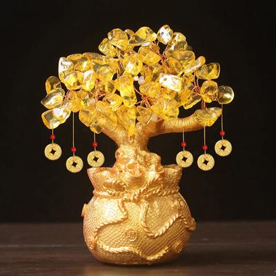Glücksbaum, Reichtum, gelber Kristallbaum, natürlicher Geldbaum, Ornamente im Bonsai-Stil, Reichtum, Glück, Feng-Shui-Ornamente, Kunsthandwerk