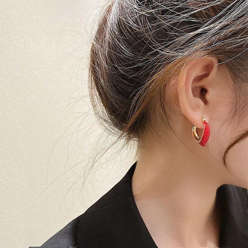 High Quality Elegant Red Drop Glaze Love Heart 925 Silver Needle Ladies Tassel Stud Earrings Jewelry Anti Allergy