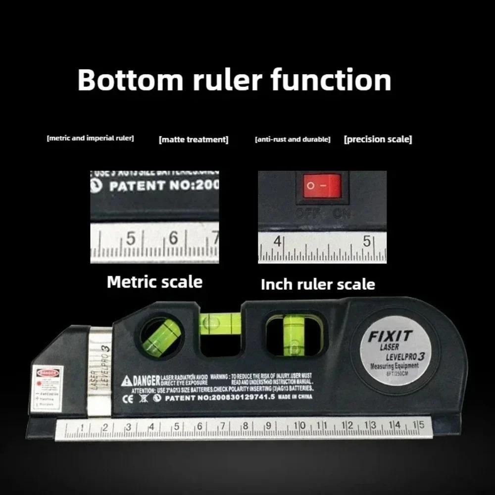 Multipurpose Laser Level Tool Cross Line Laser Leveler with 8FT 2.5M Standard Measuring Tape and Metric Rulers