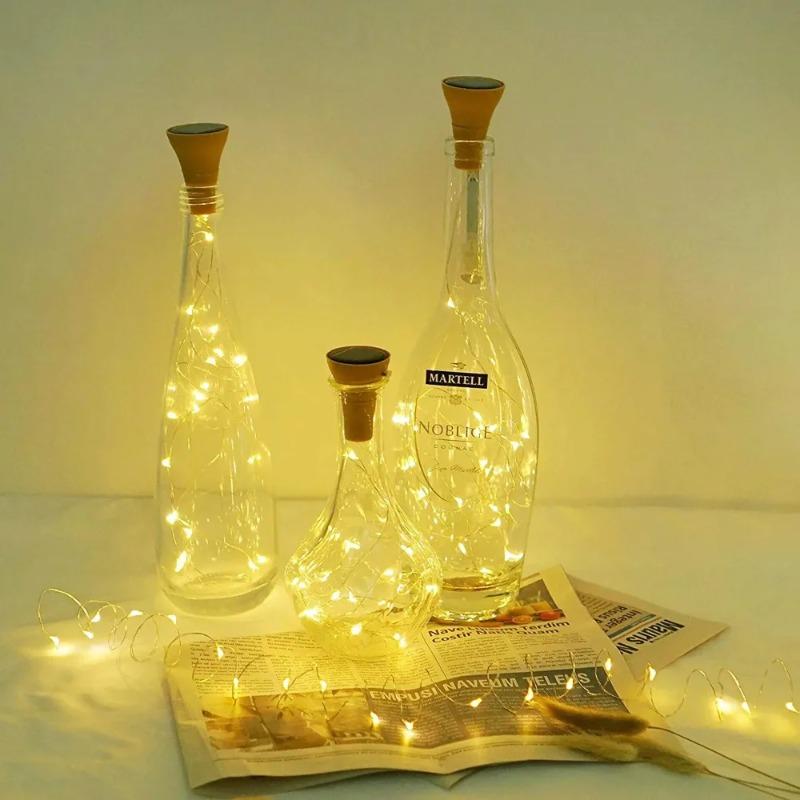 2M Solar Energy Cork Wine Bottle Lights LED Strings Copper Wire Colorful Fairy Lights String for Christmas Party Wedding Decor