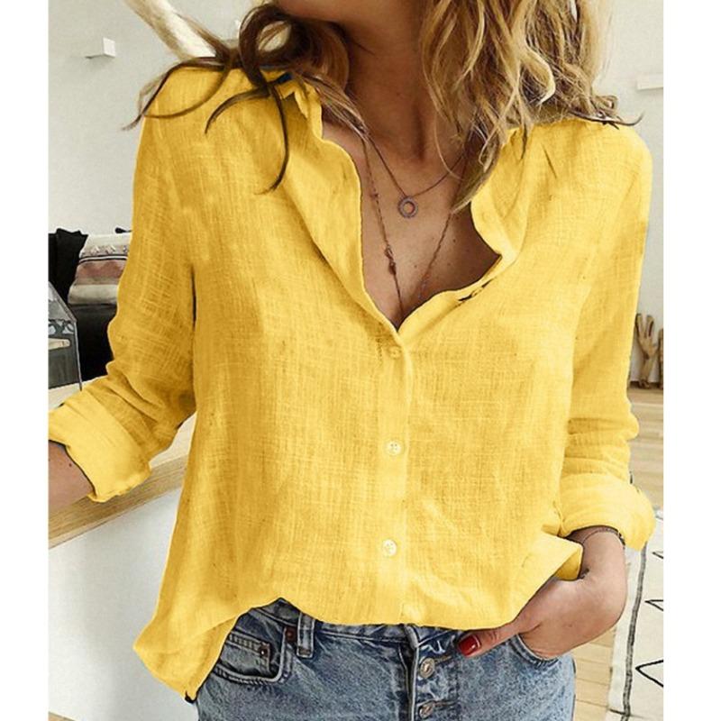 Women Casual Long Sleeve Cotton Linen Loose Shirt Elegant Solid Harajuku Lapel Blouse Vintage Oversize Tops Y2K Streetwear Tunic