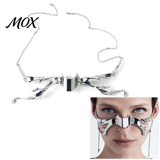 Exaggerated Cosplay Face Prop Cyberpunk Mechanical Blade Mask, Metal Gothic Nose Bridge Mask for Alien Decor Halloween Costume Party, Steampunk