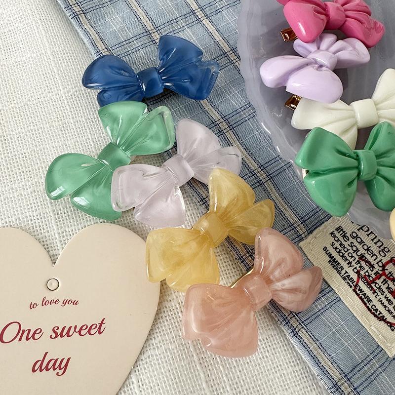 2 Stück/Set Niedliche Neue Schleifen Haarspange Acryl Seitenstift Einfarbig Haarspangen Damen Haaraccessoires