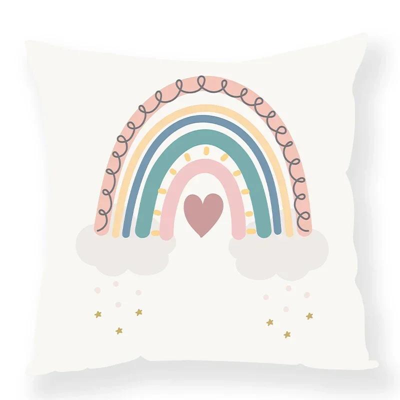 Cute Rainbow Print Cushion Cover Simple Pillowcase Car Office Home Birthday Decoration Adult Kids Room Throw Pillows Family Gift