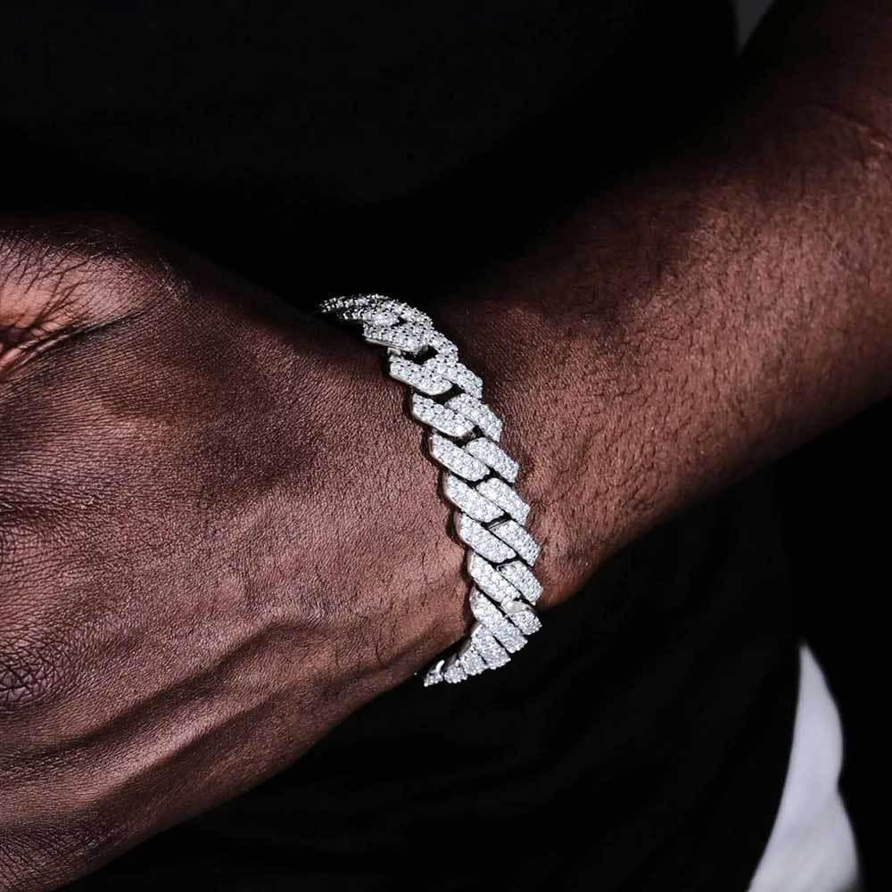 14mm Diamantový kubánský řetízek Zirkonový náramek: Evropský a americký hip-hopový styl, trendy pánský barový náramek
