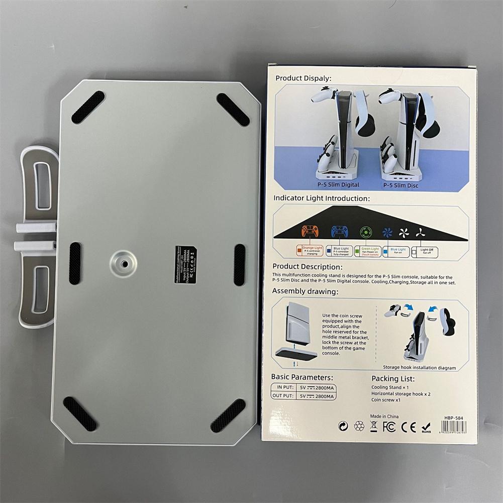 Cooling Stand Compatible For PS5 Slim Disc & Digital Console Dual Controller Charging Station With Headset Holder