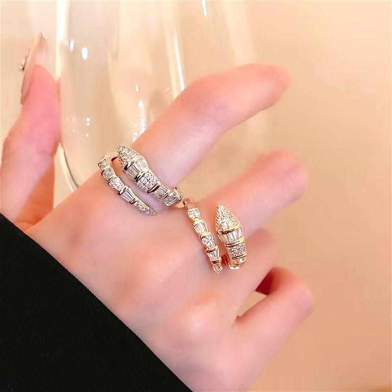 2025 New in Snake Bone Open Ring for Women Shiny Cubic Zirconia Copper Rings Couple Funny Party Jewelry Gifts