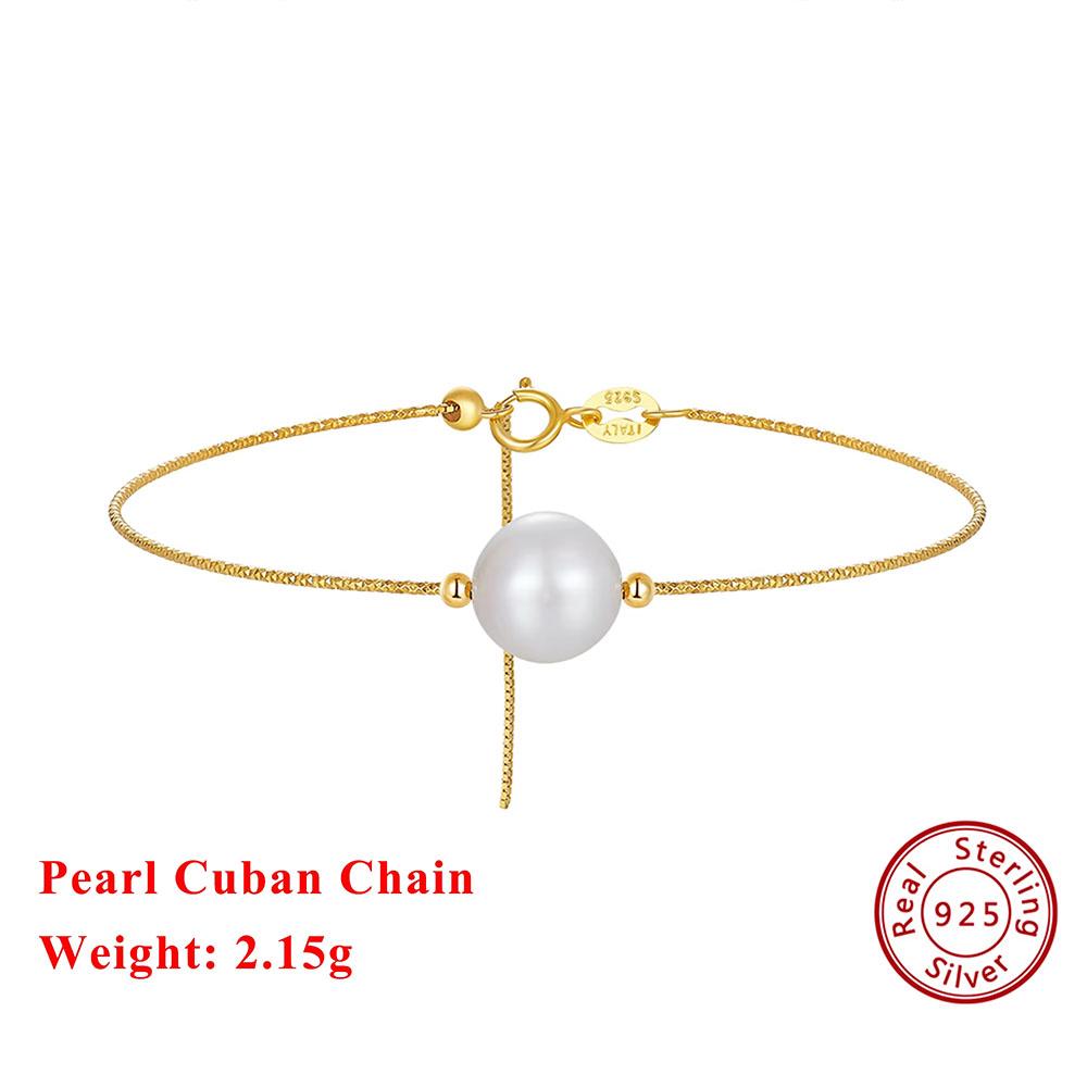 

EFFIE QUEEN 925 Sterling Silver Freshwater Pearl Charm Chain Bracelet 8mm Real Pearl Bracelet Bangle Simple Dainty Jewelry GPB35