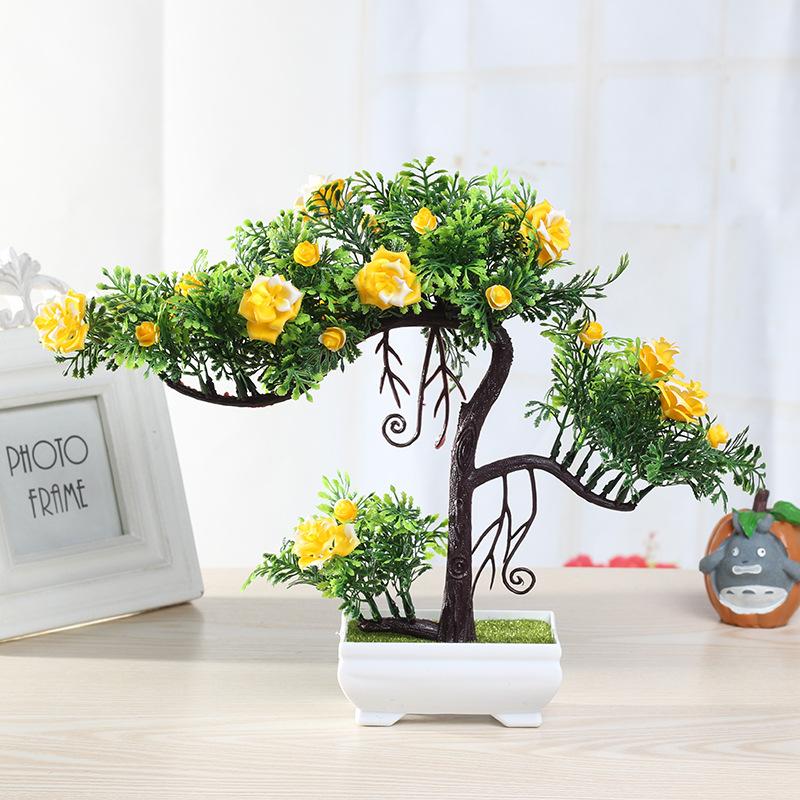 Artificial Plants Potted Bonsai Green Small Tree Plants Fake Flowers Potted Ornaments for Home Garden Decor Party Hotel Decor