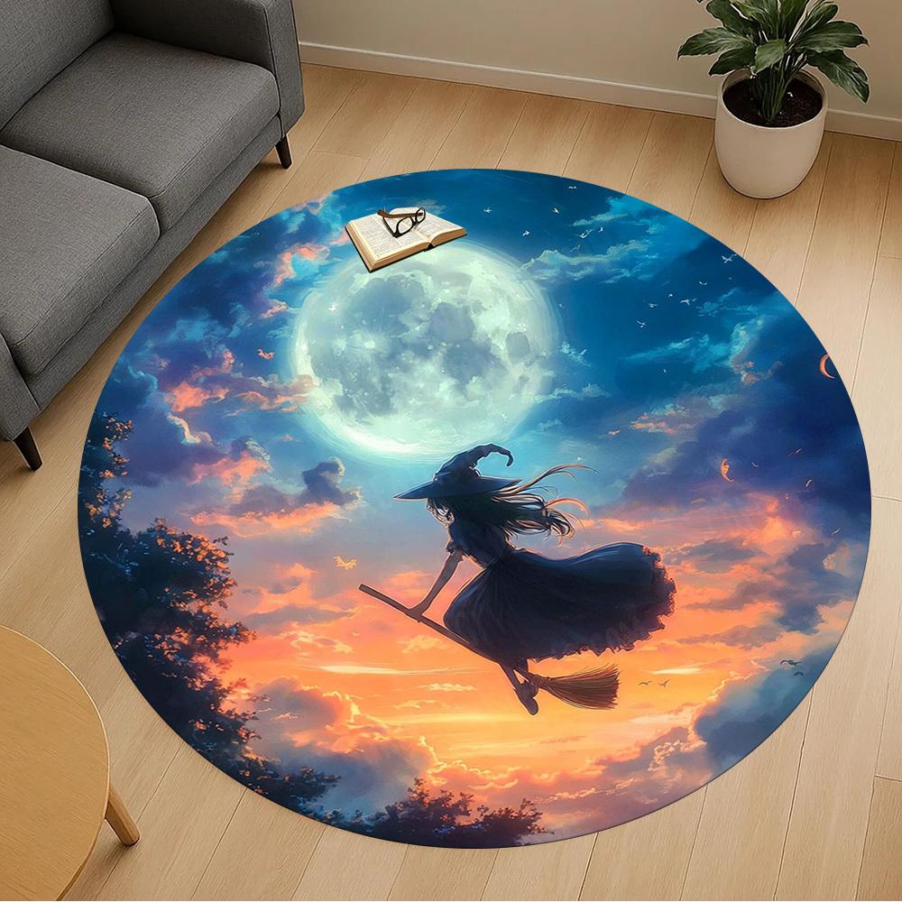 1PC witch broomstick Office Round Area Rug, Under Office Chairs Bedroom Living Room Home Decor,Carpet for Office, -1110225