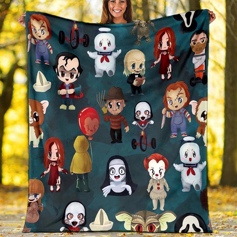 Halloween horror Theme Printed Blanket - Perfect for Couch, Bed, Travel & Outdoor Use | Machine Washable, Cozy & Durable.