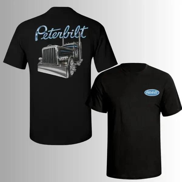 Peterbilt Chrome Semi-Truck T-Shirt – Shiny Blue and Silver Big Rig Graphic Tee M