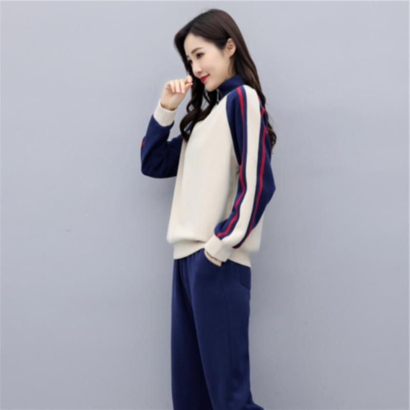 

Осенний новый модный костюм с широкими брюками в корейском стиле для женщин больших размеров, свободный повседневный спортивный костюм из двух предметов с брюками длиной девять точек 4XL