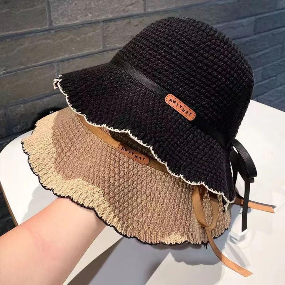 Breathable Crochet Bucket Hat UV Protection Summer Sunshade Visors Knit Fisherman Hat  Outdoor