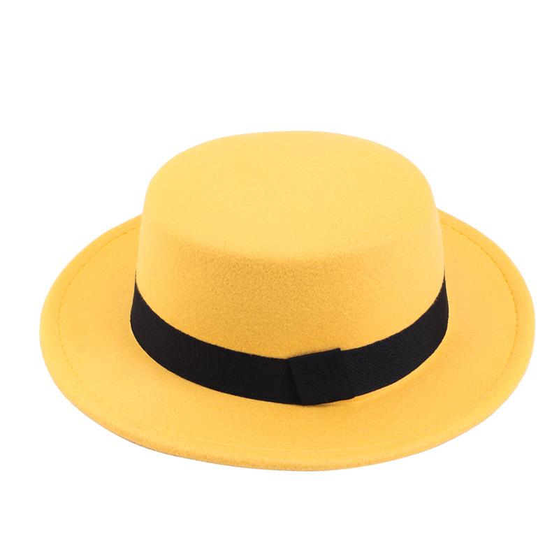 British Style Imitation Woolen Flat Top Top Hat Retro Felt Jazz Hat Versatile Clothing Hat LM-