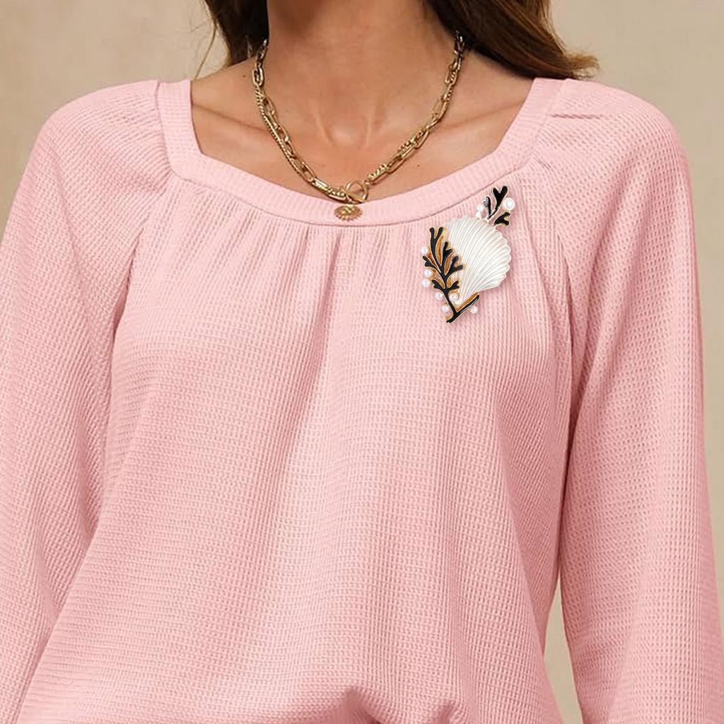 Shell Coral Brooch With Pearls Accent And Vivid Drip Glaze Craftsmanship Lapel Pin For Daily Wear Or Special Occasions