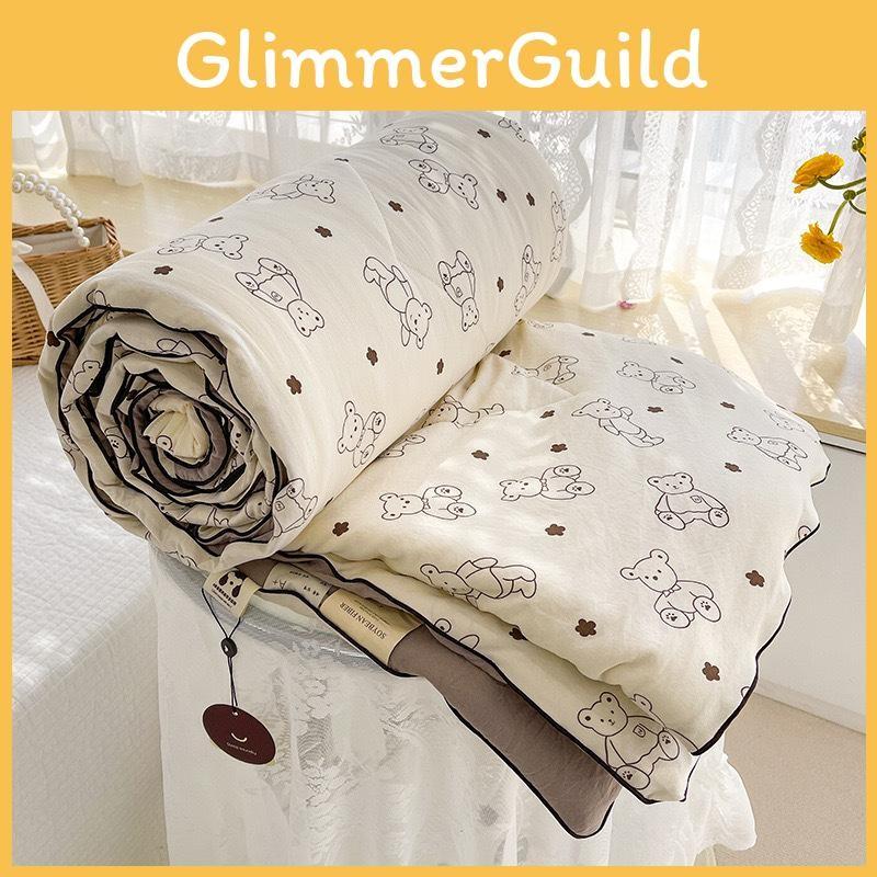 Bear Rabbit Dinosaur Strawberry Print Washed Cotton Summer Air Conditioner Quilt