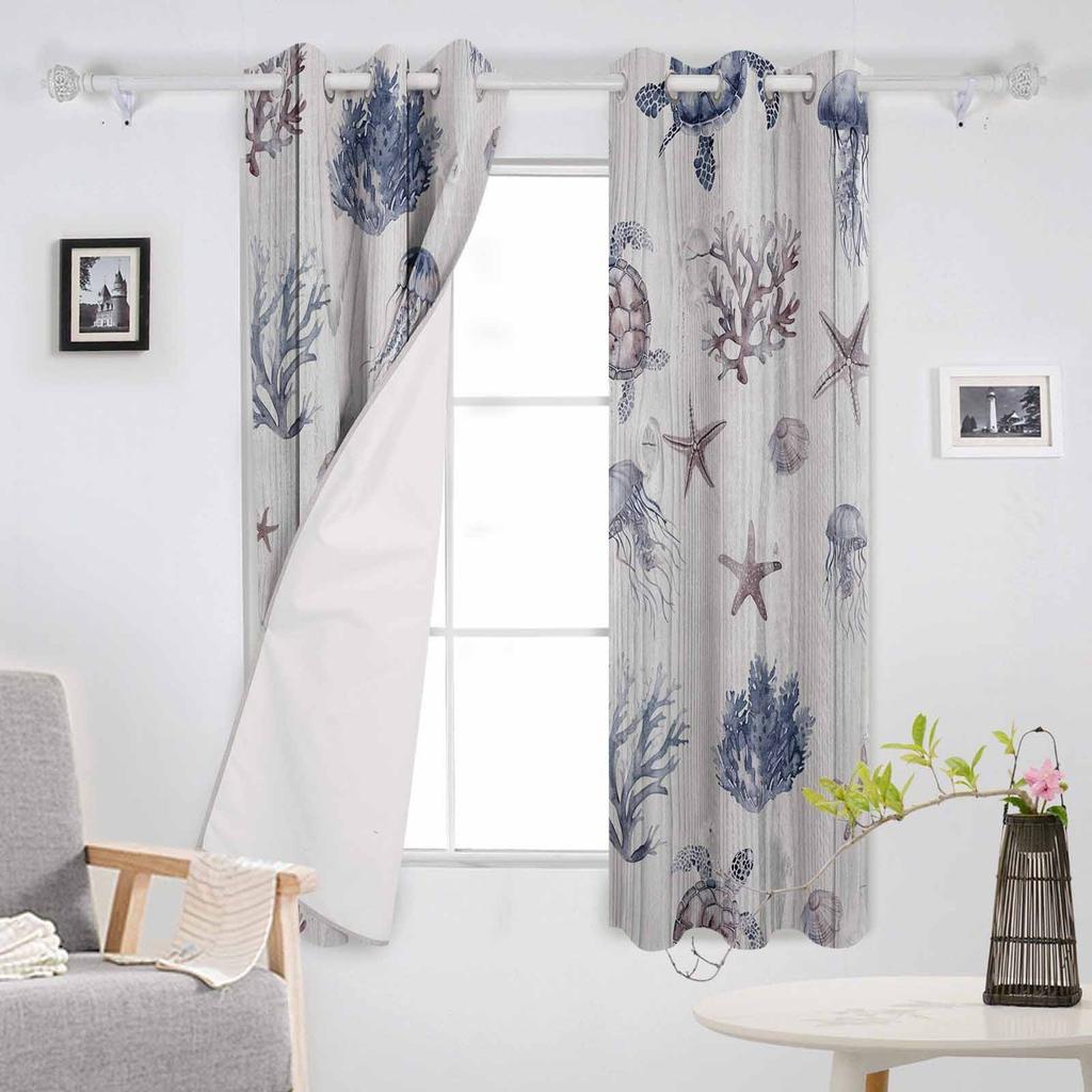 Marine Creatures Turtles Starfish Corals  Jellyfish Blackout Curtains For Living Room Bedroom Window Treatment Drapes Home Decor