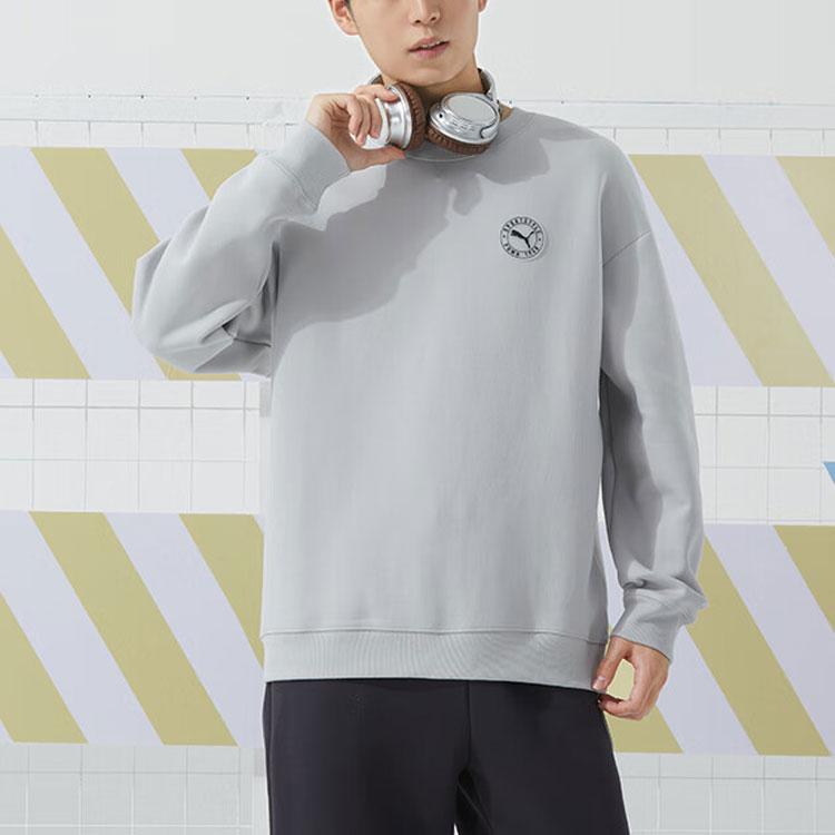 Puma Solid Color Logo Running Fitness Training Pullover Long Sleeve Sweatshirt Unisex sweatshirt Light-Gray 627878-09