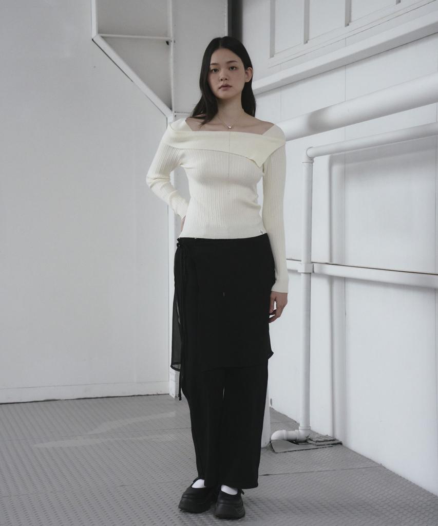 THE GREEN LAB Off-Shoulder Slim Ribbed Knit [Black]