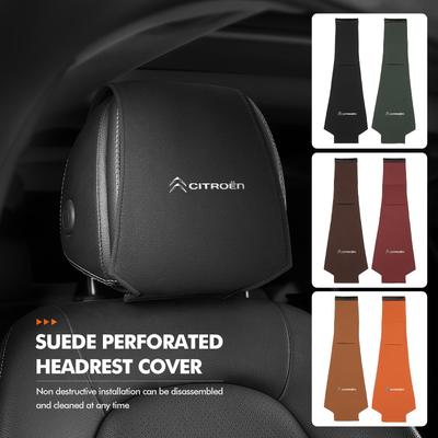 Suede Car Headrest Cover Auto Logo Head Pillowcase Accessories For C5 C1 C2 C6 C4L DS3 DS4 DS5 C-Elysee Grand Berlingo
