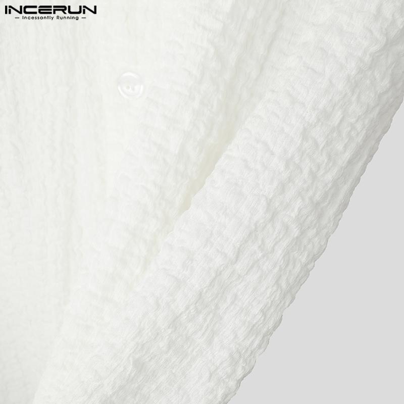 INCERUN Sommer Herren Revers V-Ausschnitt Kurzarm Knöpfe Lässige Lockere Hemden Oberteile