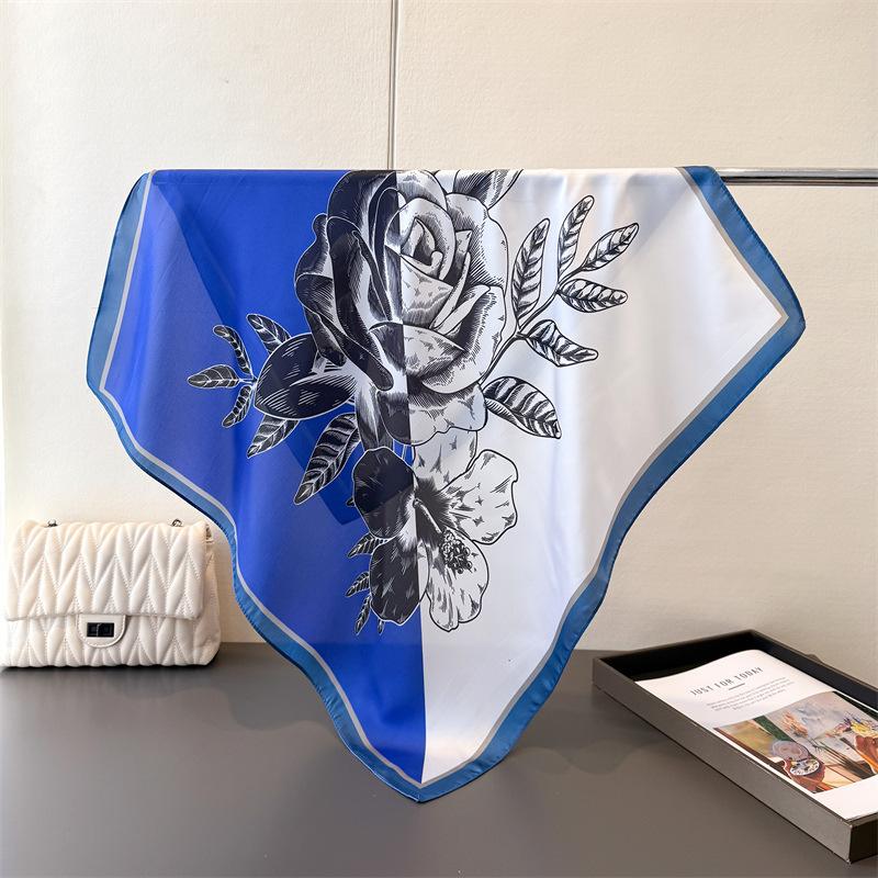 70Cm Square Flower Printed Women Scarf Silk Satin Scarves Shawl Designer Headband Hijab Bandana Wrap Bufanda Lady