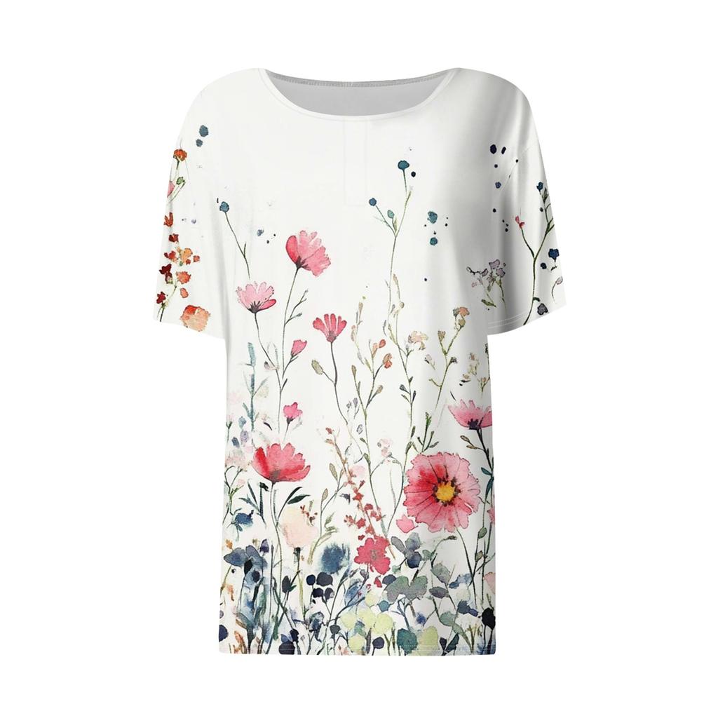 Women's Retro Printed Fashion Casual Round Neck Short Sleeve T-Shirt Top