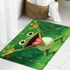 1pc, 2D Flat Happy Frog Jumping Rain Green Flannel Bath Mat Non Slip Cute Animal Rug For Bathroom Kids Room Floor