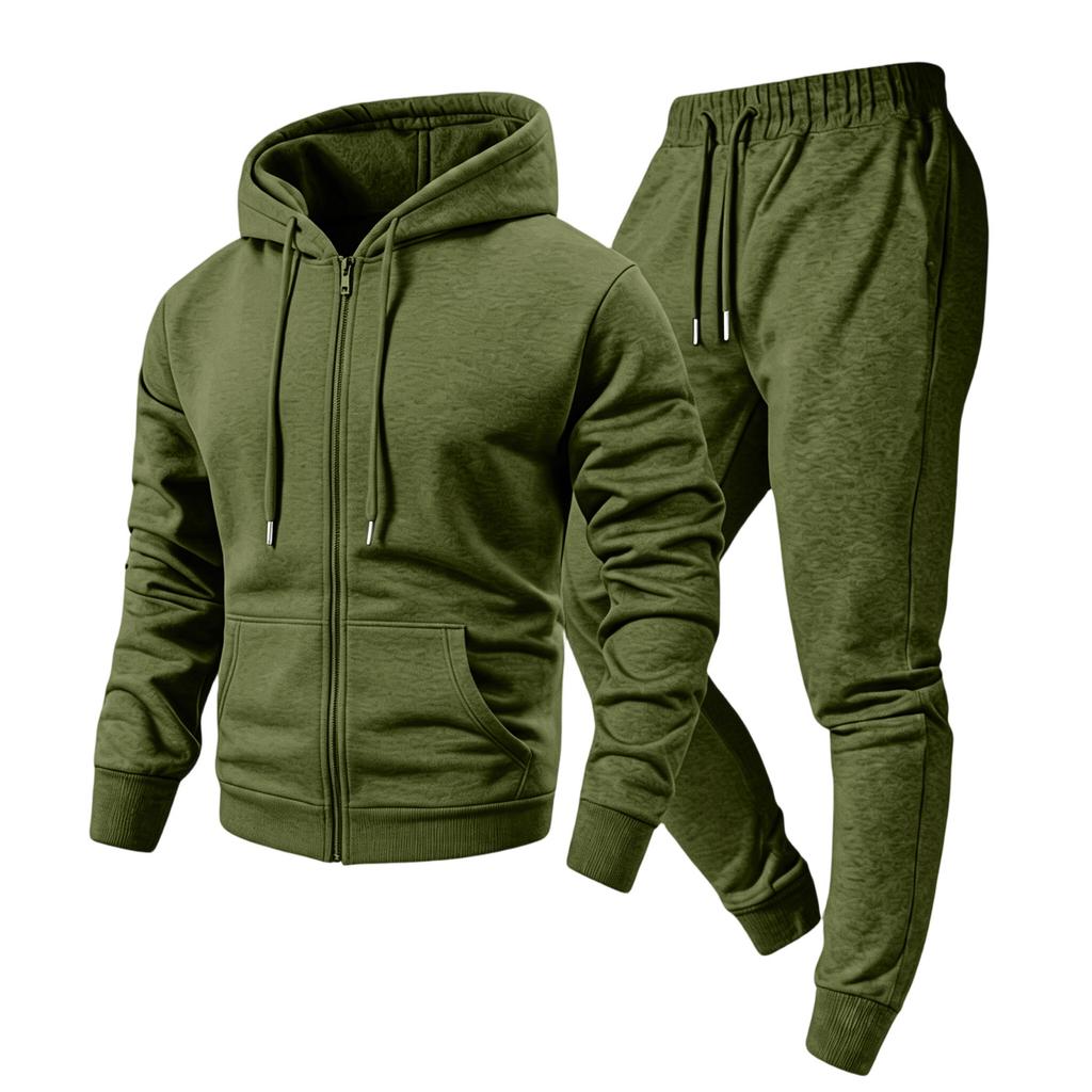 Men's 2 Piece Hoodie Jacket and Cargo Pants Set Casual Athletic Track Suit with Elastic Waist Multi-Pocket Jogger Pants