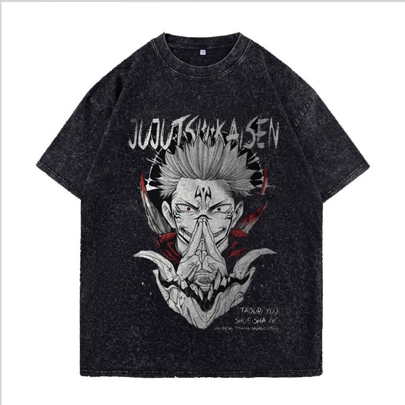 Anime Jujutsu Kaisen Ryomen Sukuna Cool Printed T-shirt Men Manga Cotton Tshirts Vintage Washed T Shirt Harajuku Male Tops