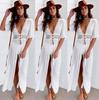 Bikini Cover up Solid Hollow out Beach Dress Summer Chiffon Swimwear Long Sleeve Bathing Suit Cover