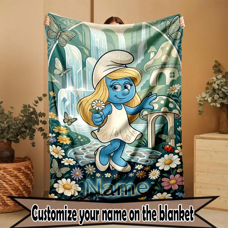 Custom Name Personalized The Smurfs Print Blanket, Home Decor, Bedroom, Sofa, Camping, Couch, Gifts for Birthday Christmas